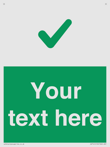 Custom green background, green tick sign